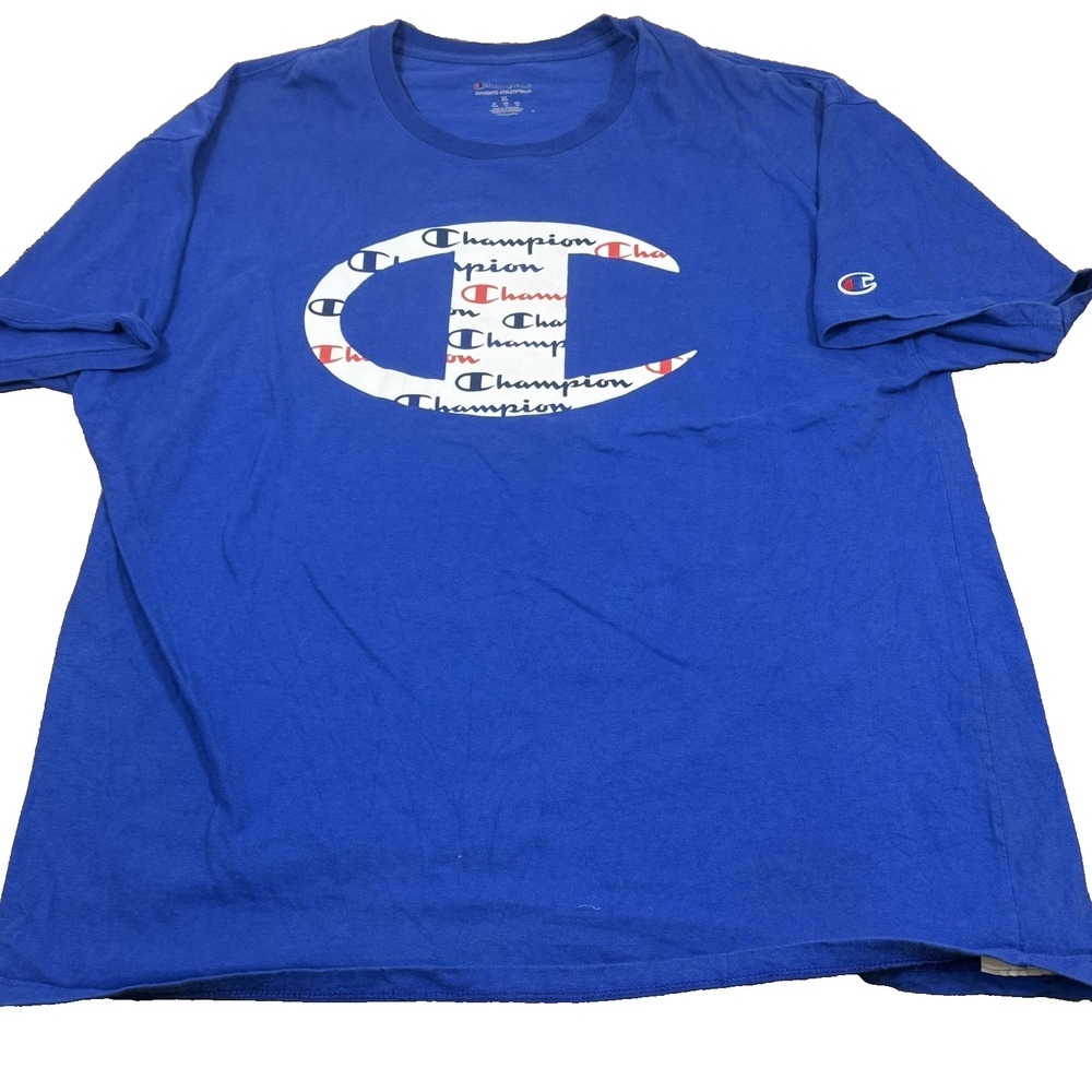 Vintage Champion T-Shirt XL Blue Red White Big Logo C Graphic‎ Tee SSYR-0